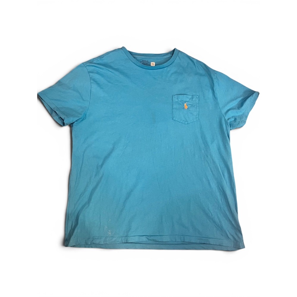 Polo Ralph Lauren Mens XL Classic Fit Pocket T-Shirt Blue Orange Pony Logo